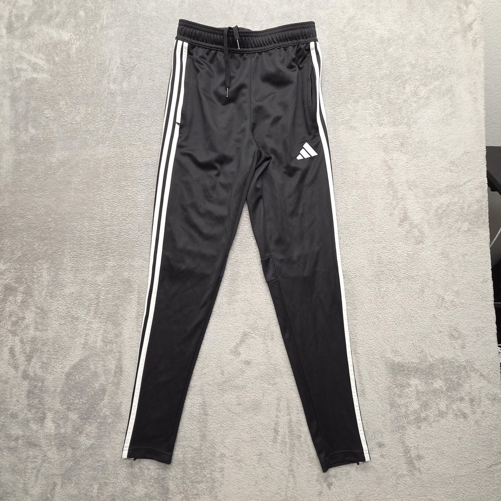 Adidas Pants Mens S Black Track Tapered Slim Side Stripe Drawstring Pockets